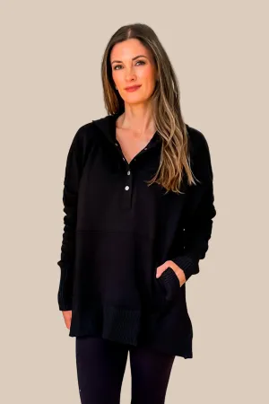 Thoughtful Cotton Pocketed Hoodie - Black - SALE