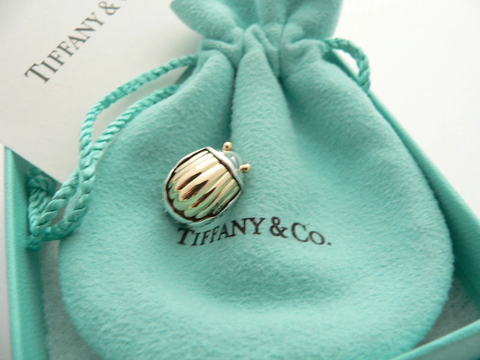 Tiffany & Co Scarab Earrings Silver 18K Gold Bug Beetle Love Gift Pouch Box Art