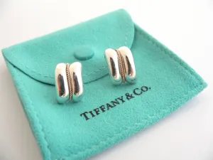 Tiffany & Co Silver 14K Gold Rope Earrings Studs Rare Gift Pouch Love