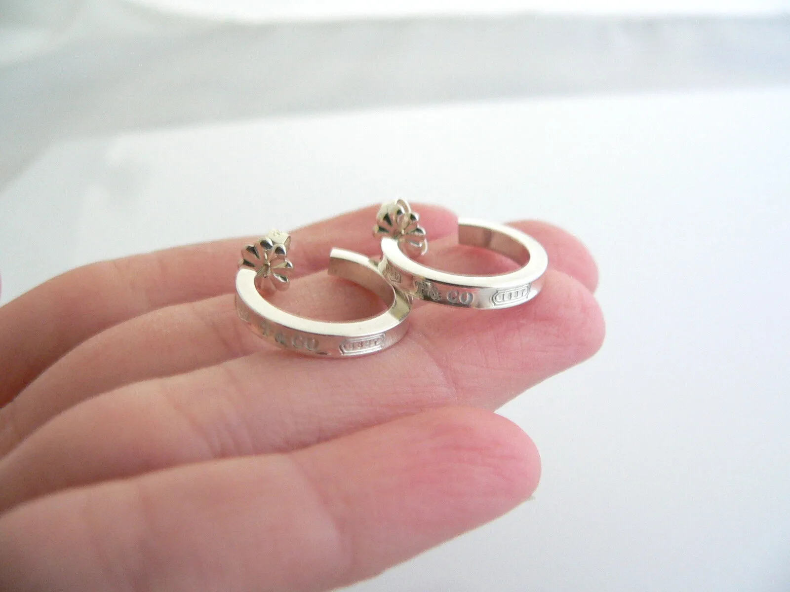 Tiffany & Co Silver 1837 Thin Hoop Earrings Rare Gift Love
