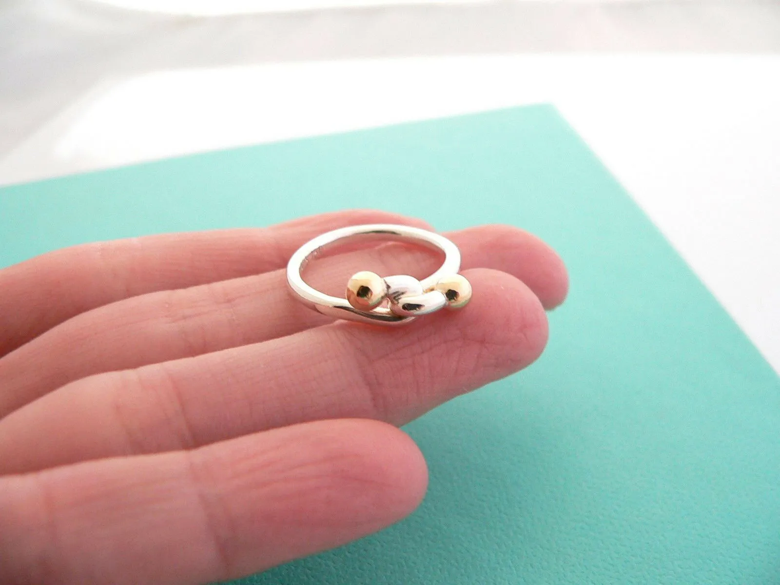 Tiffany & Co Silver 18K Gold Love Knot Infinity Ring Band Sz 5.25 Gift Rare