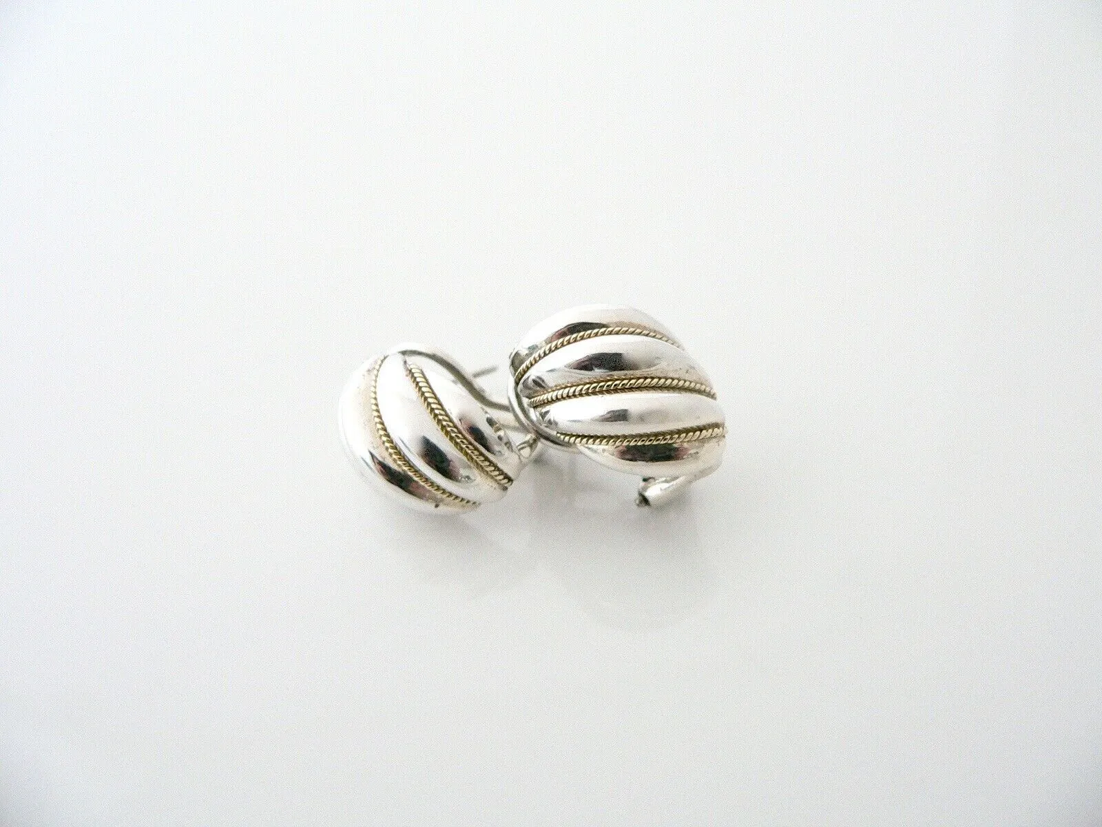 Tiffany & Co Silver 18K Gold Shrimp Shell Earrings Studs Gift Love Art Pierced