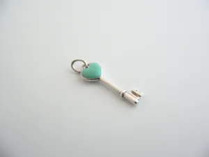 Tiffany & Co Silver Blue Enamel Heart Key Pendant Charm 4 Necklace Bracelet Gift