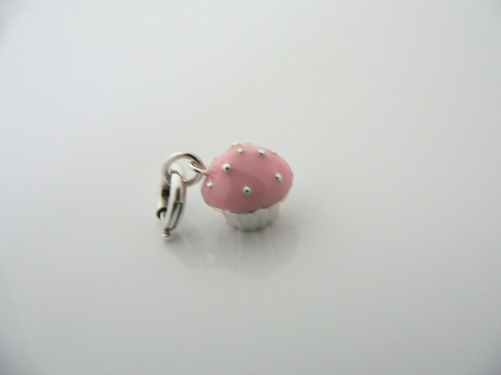 Tiffany & Co Silver Pink Enamel Cupcake Charm Pendant Clasp 4 Necklace Bracelet