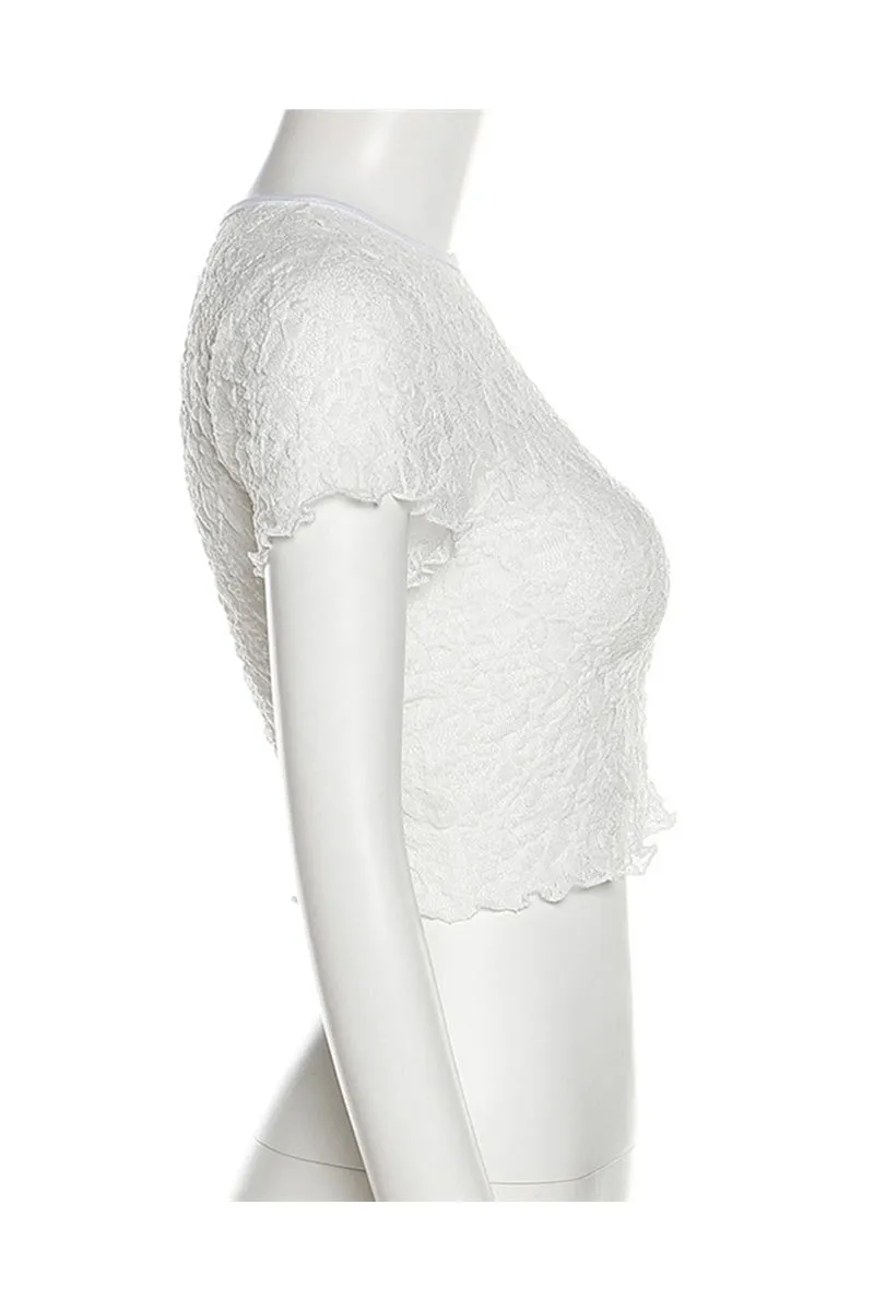 TL646 Round Neck Short Sleeve Mesh Crop Top