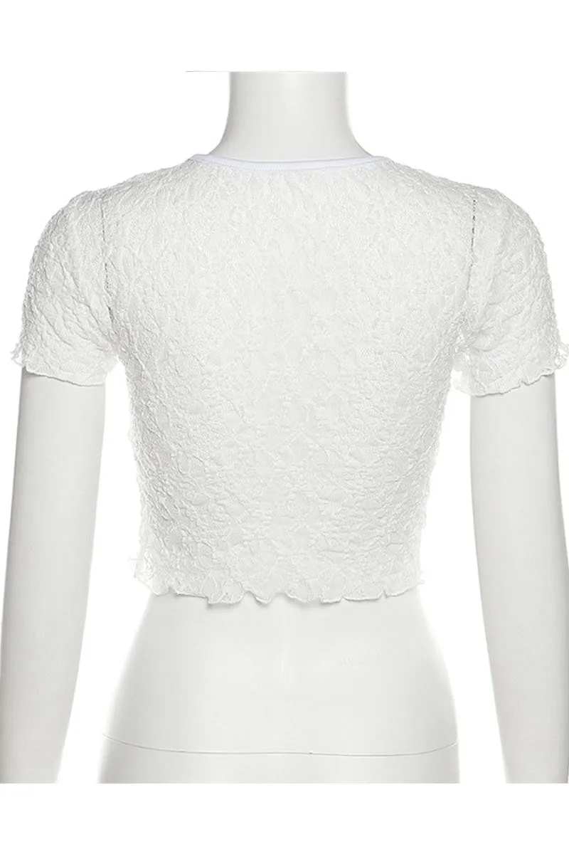 TL646 Round Neck Short Sleeve Mesh Crop Top
