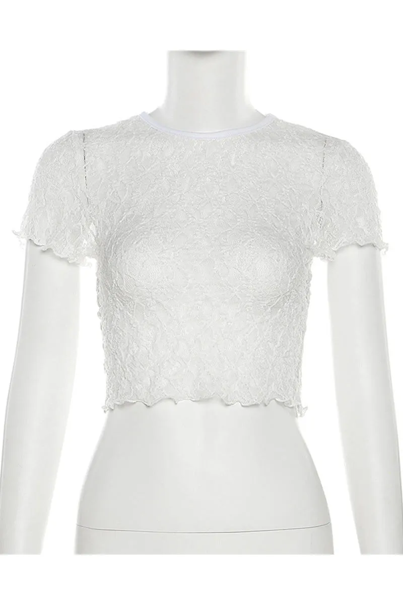 TL646 Round Neck Short Sleeve Mesh Crop Top