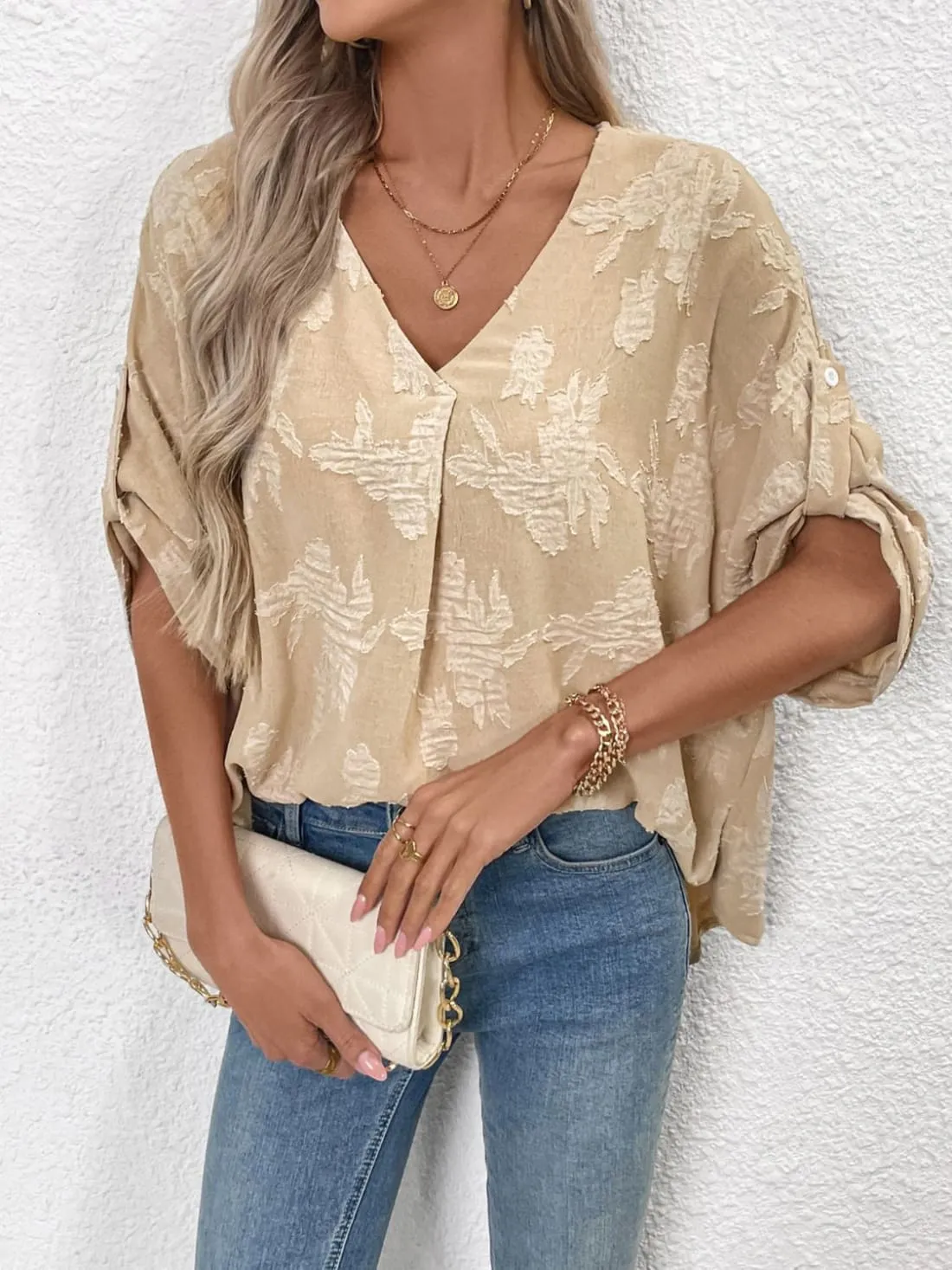 Tonal Print Half Sleeve Blouse