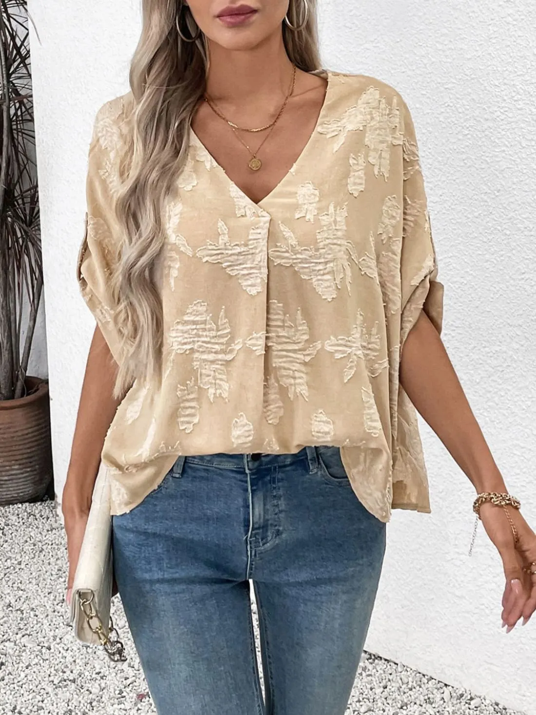 Tonal Print Half Sleeve Blouse