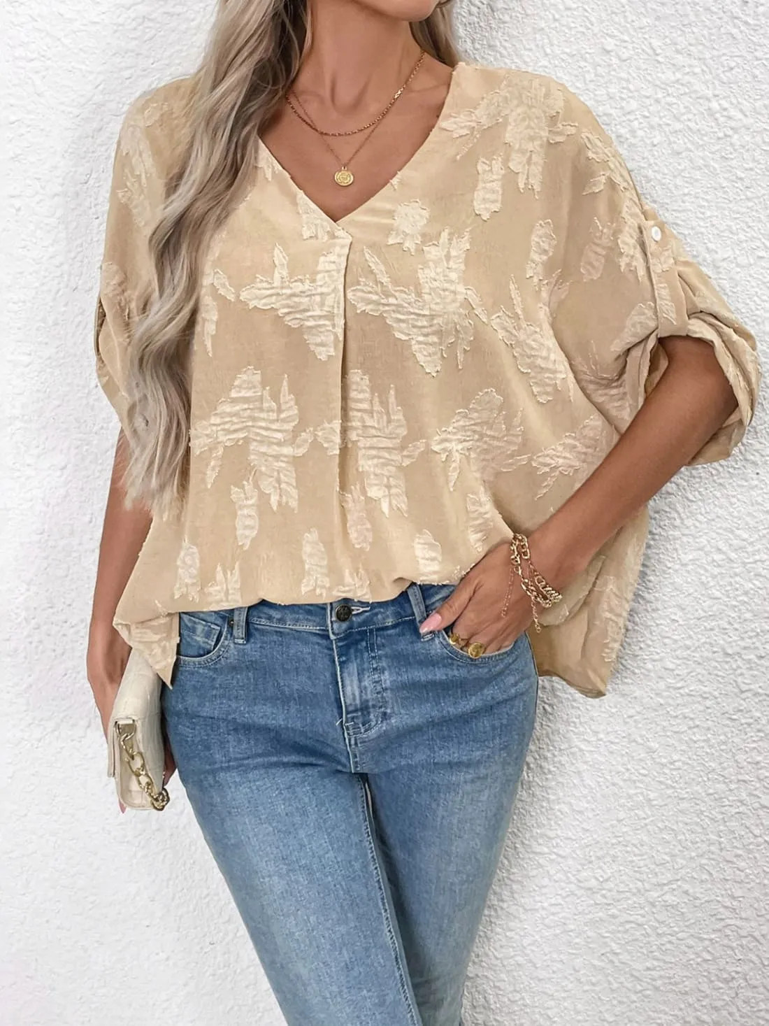 Tonal Print Half Sleeve Blouse