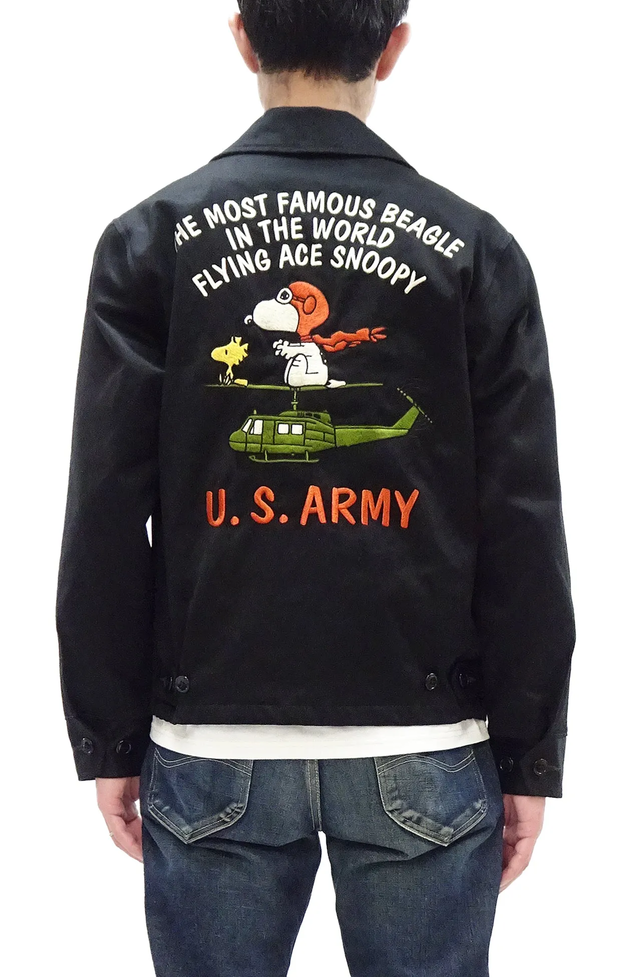 TOYS McCOY Snoopy Embroidered Jacket Men's Casual Vietnam Tour Jacket Style Souvenir Jacket TMJ2504 Black
