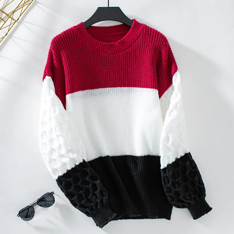 Trendy Women's Cable Knit Sweater with a Round Neck Design