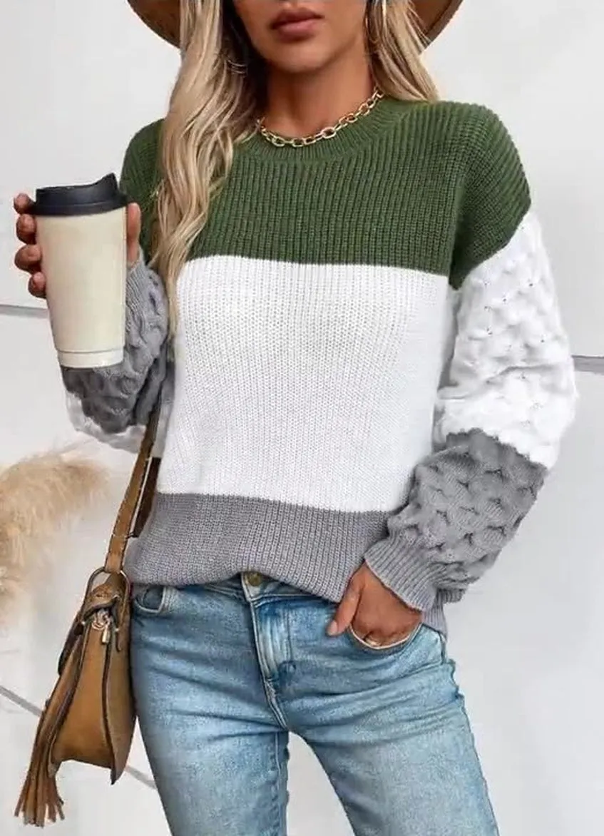 Trendy Women's Cable Knit Sweater with a Round Neck Design