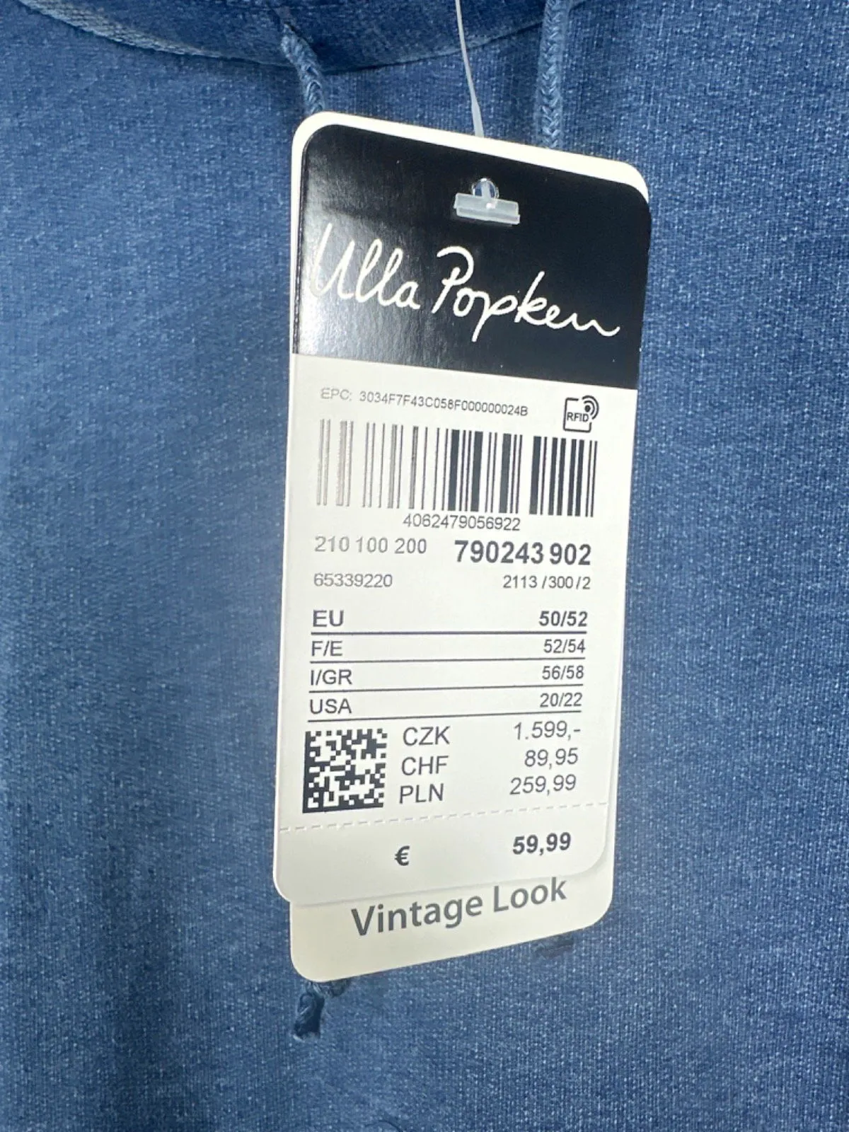 Ulla Popken Blue Vintage Look Long Pullover UK 24-26