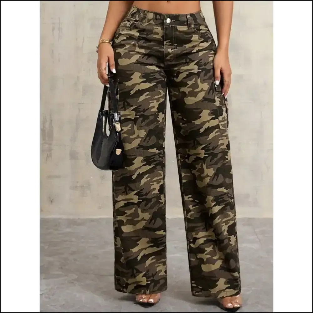Unleash your Inner Fashionista with our Chic Camouflage Wide Leg Jeans!