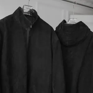 Velvet Nubuck Stand Collar Hooded Jacket