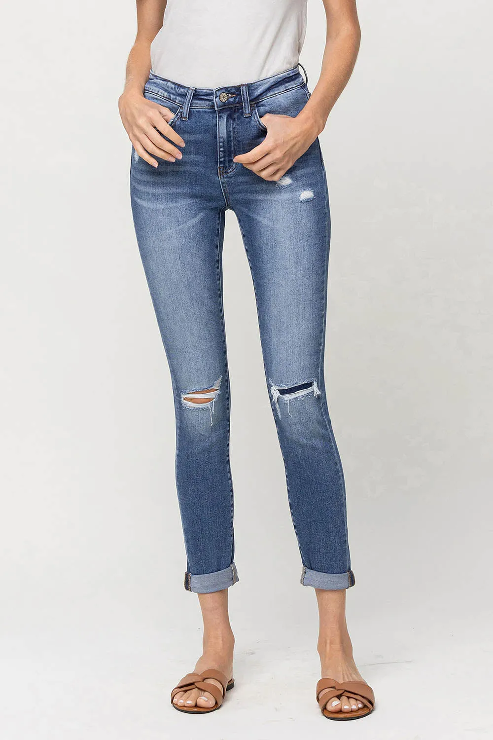Vervet | Mid Rise Double Cuffed Crop Skinny Jeans