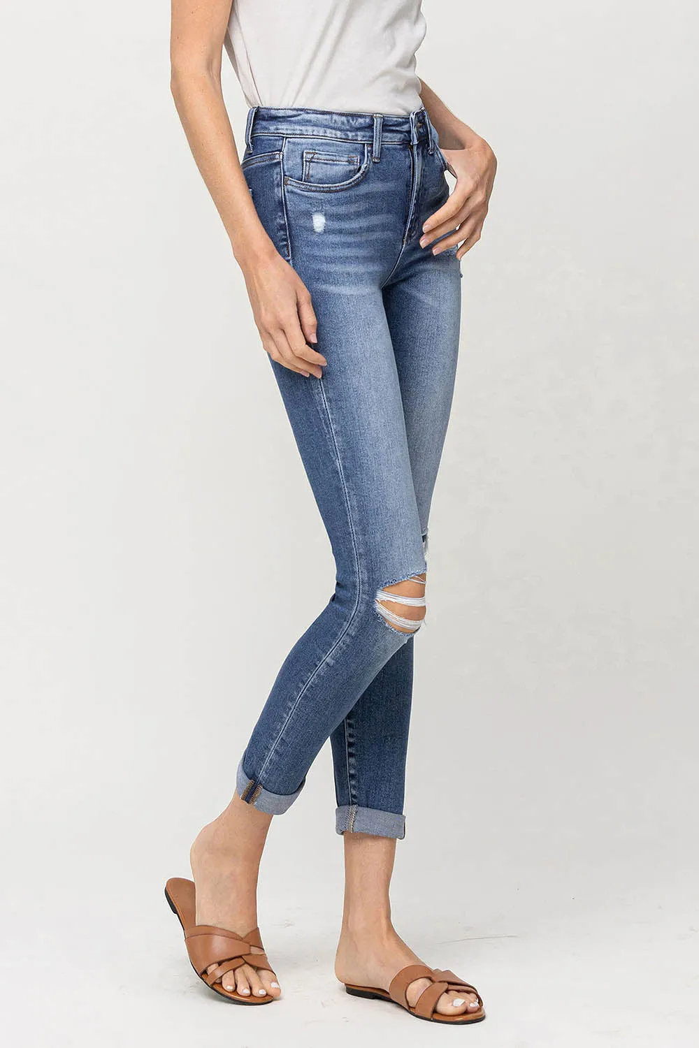 Vervet | Mid Rise Double Cuffed Crop Skinny Jeans