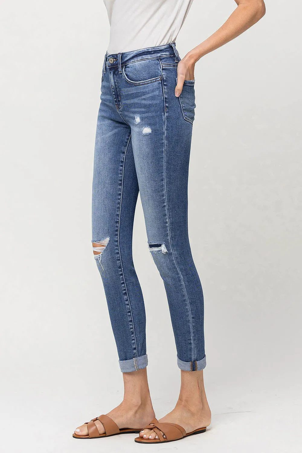 Vervet | Mid Rise Double Cuffed Crop Skinny Jeans