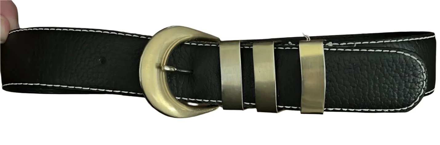 Vintage Liz Claiborne Black Leather Belt with Gold Hardware – Retro Chic, Small