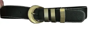 Vintage Liz Claiborne Black Leather Belt with Gold Hardware – Retro Chic, Small