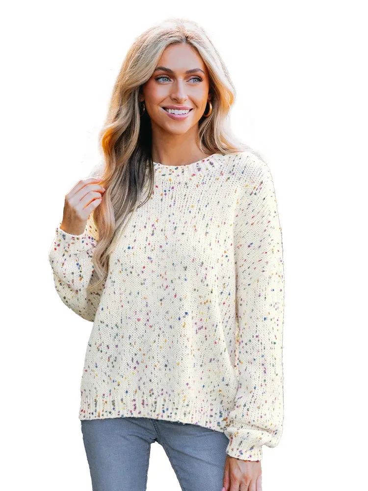 White Round Neck Casual Sweater