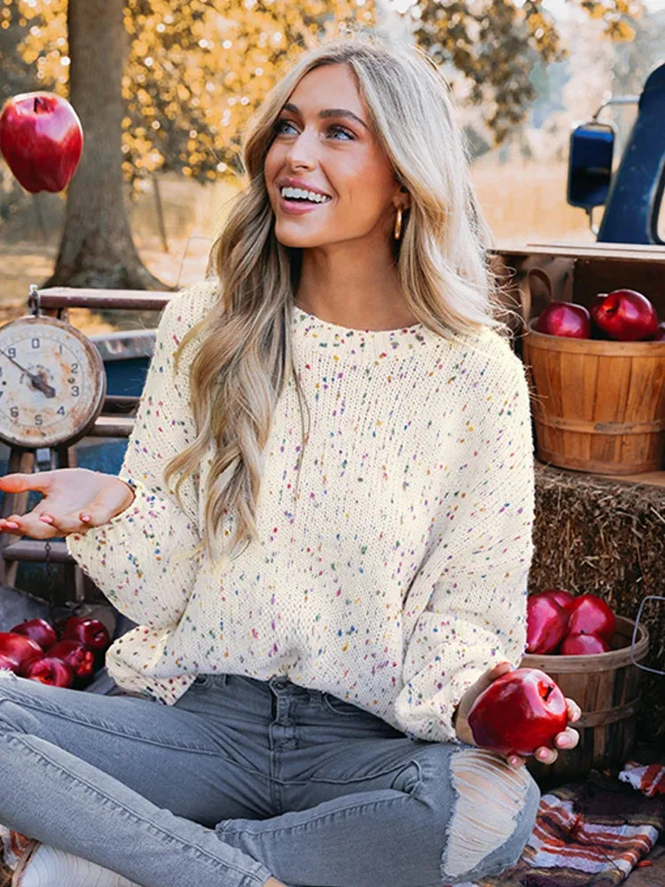 White Round Neck Casual Sweater