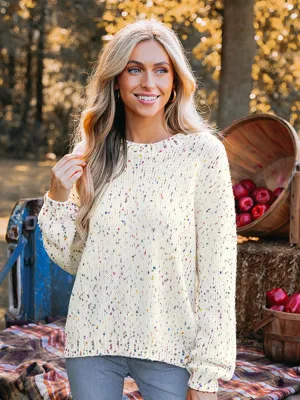 White Round Neck Casual Sweater