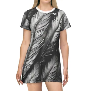White Tribal Feathers Diamond Ring T-Shirt Dress