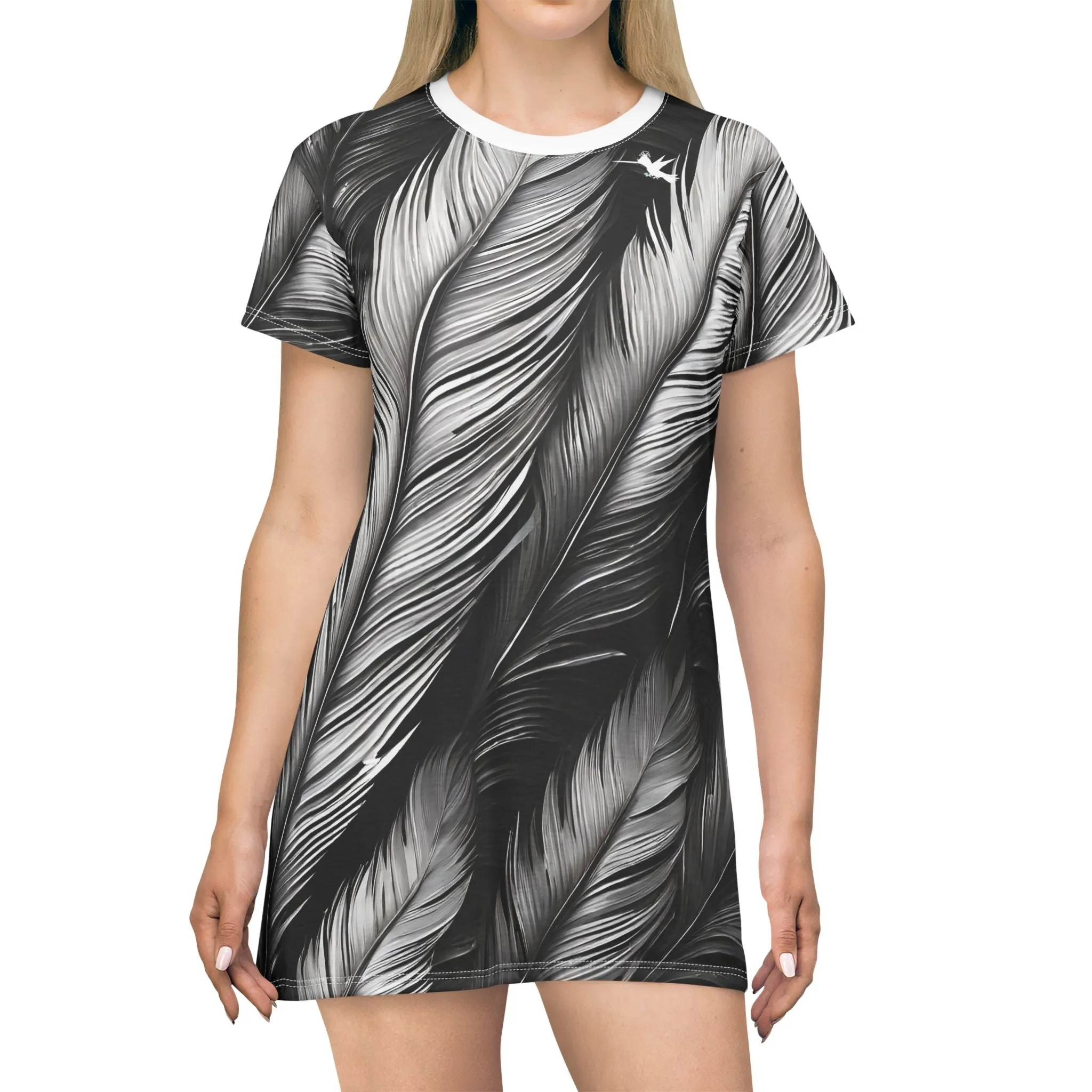 White Tribal Feathers Diamond Ring T-Shirt Dress