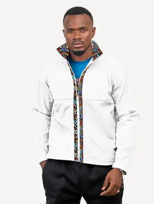 White with Blue Tribal Mens Softshell Jacket: Full Sleeve