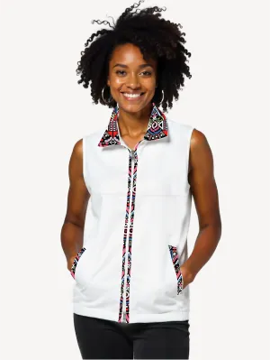 White with Pink Tribal Ladies Softshell Jacket: Sleeveless