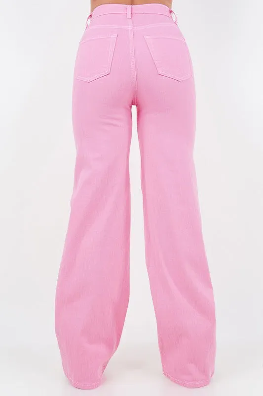 Wide Leg Jean in Bubblegum Pink 33" Inseam