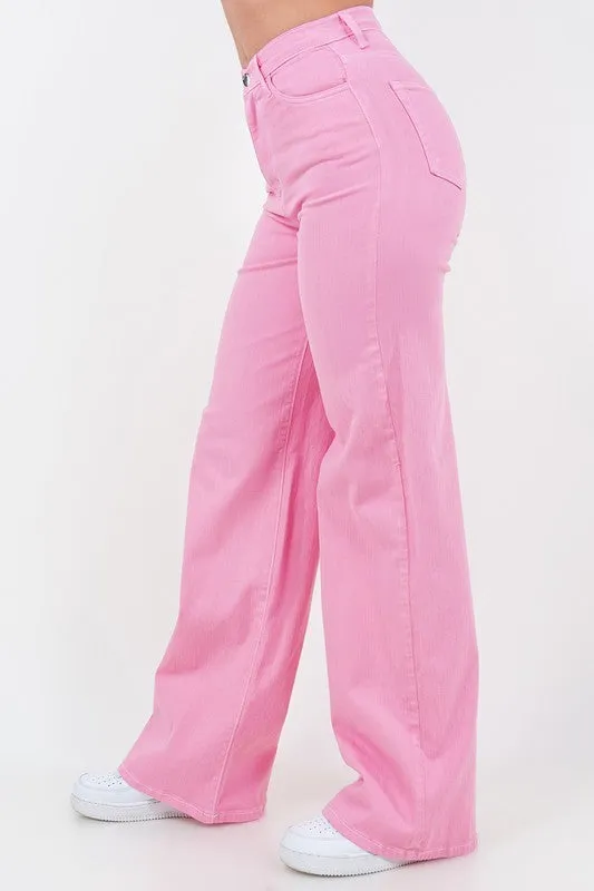 Wide Leg Jean in Bubblegum Pink 33" Inseam