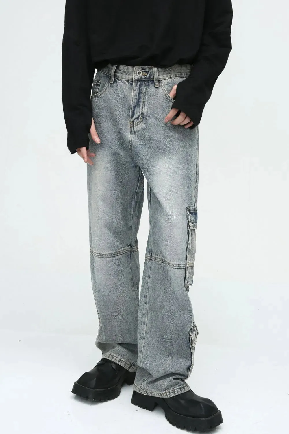 Wide Leg Jeans with Cargo Pockets