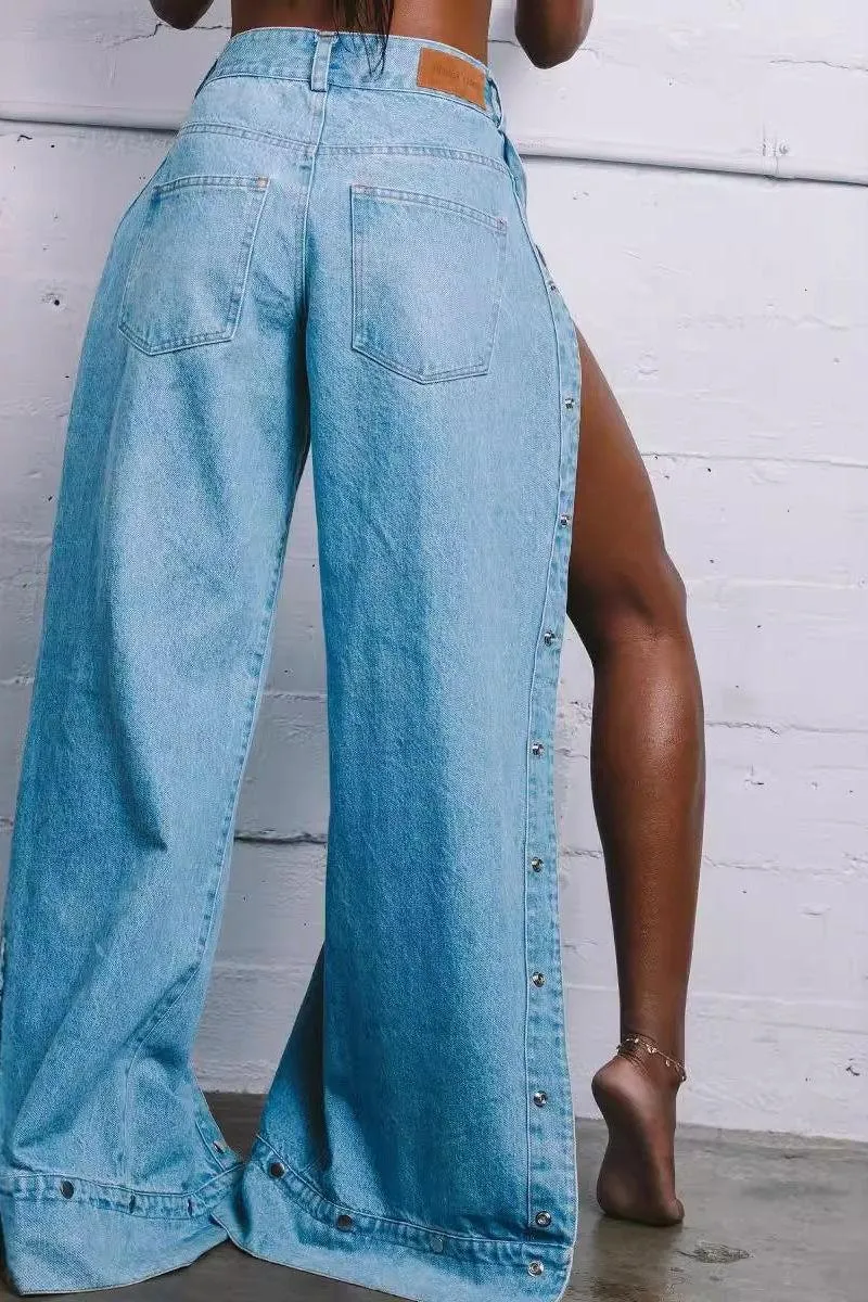 Wide-leg With Side Button Jeans