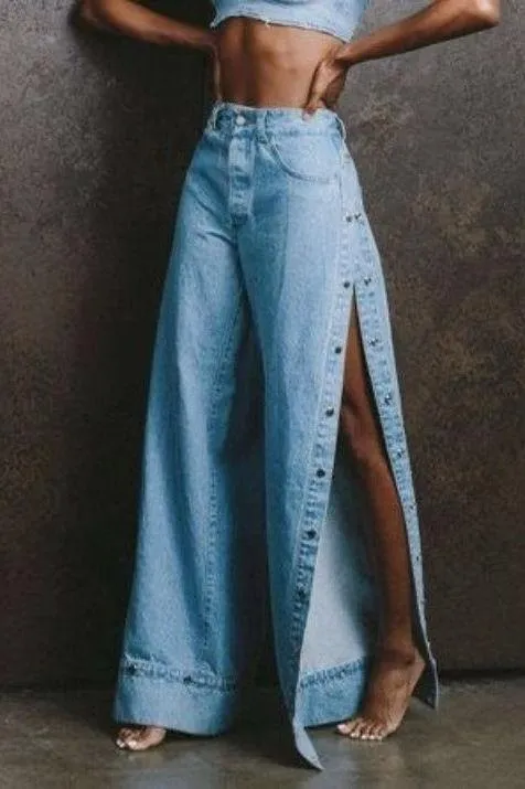 Wide-leg With Side Button Jeans