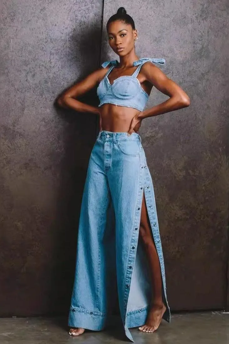 Wide-leg With Side Button Jeans