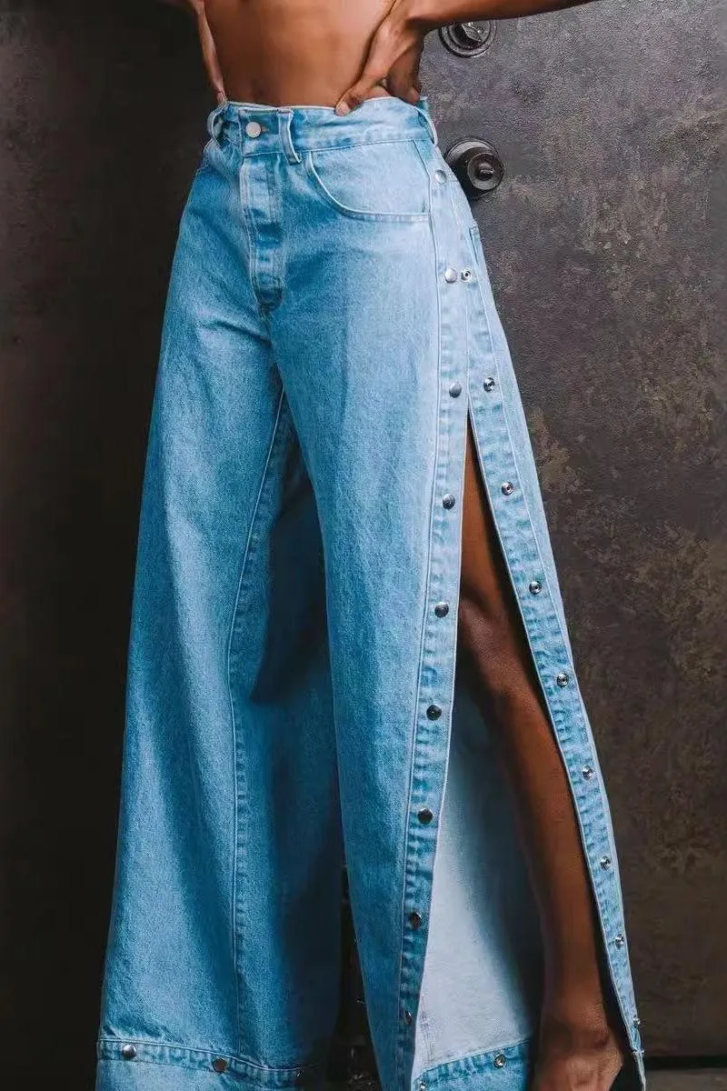 Wide-leg With Side Button Jeans
