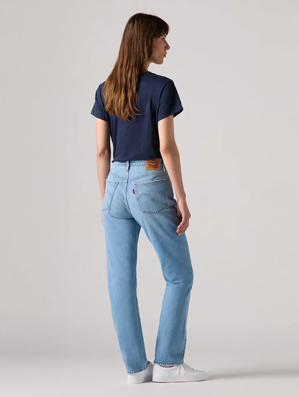 Women's 501 Blue Straight Fit Mid Rise Jeans