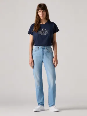 Women's 501 Blue Straight Fit Mid Rise Jeans