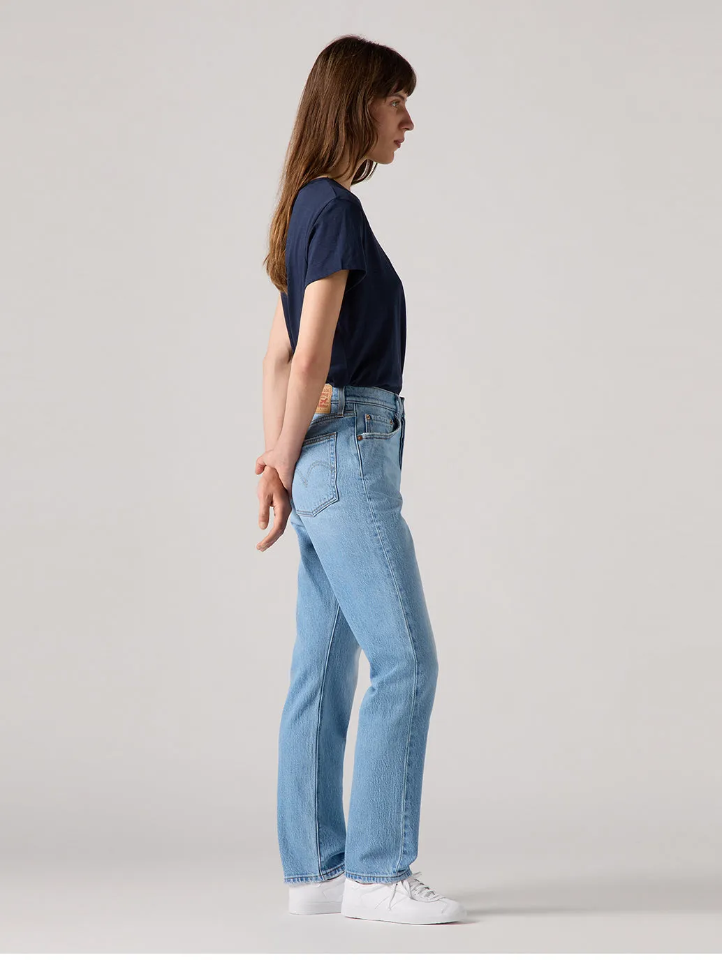 Women's 501 Blue Straight Fit Mid Rise Jeans