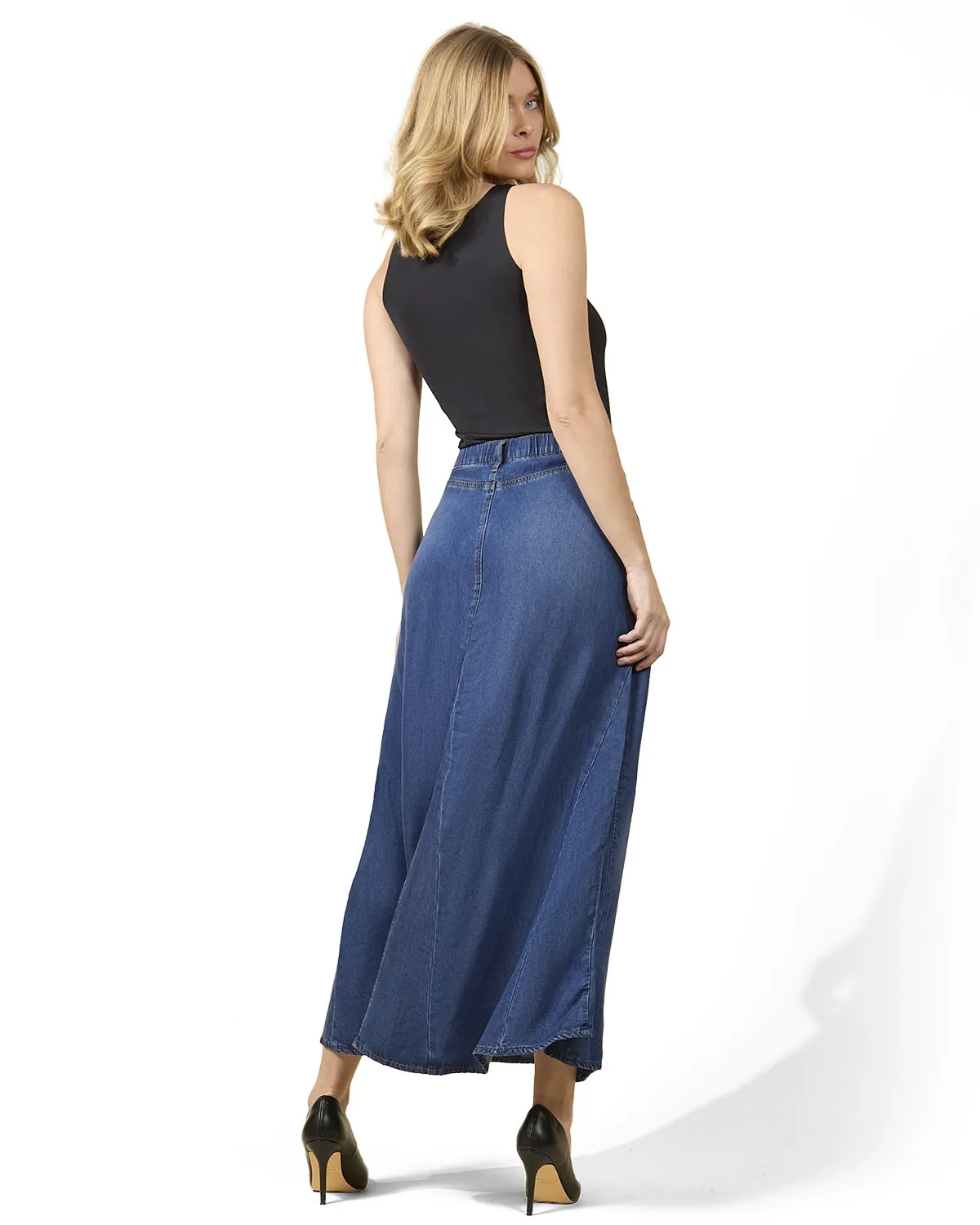 Women's Flared 4-Panel Lyocell Denim Maxi Skirt