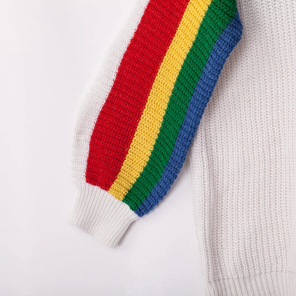 Women‘s High Collar Rainbow Stripes Knit Long Sweater