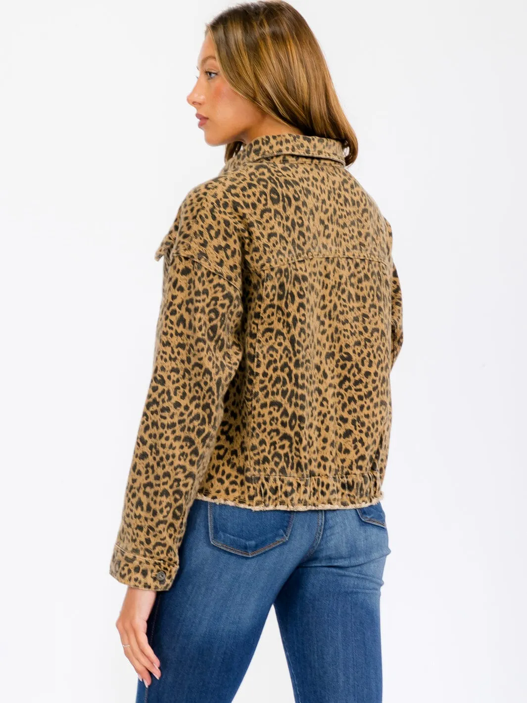 WOMEN'S LONG SLEEVE BUTTON UP POCKETS  ANIMAL PRINT JACKET