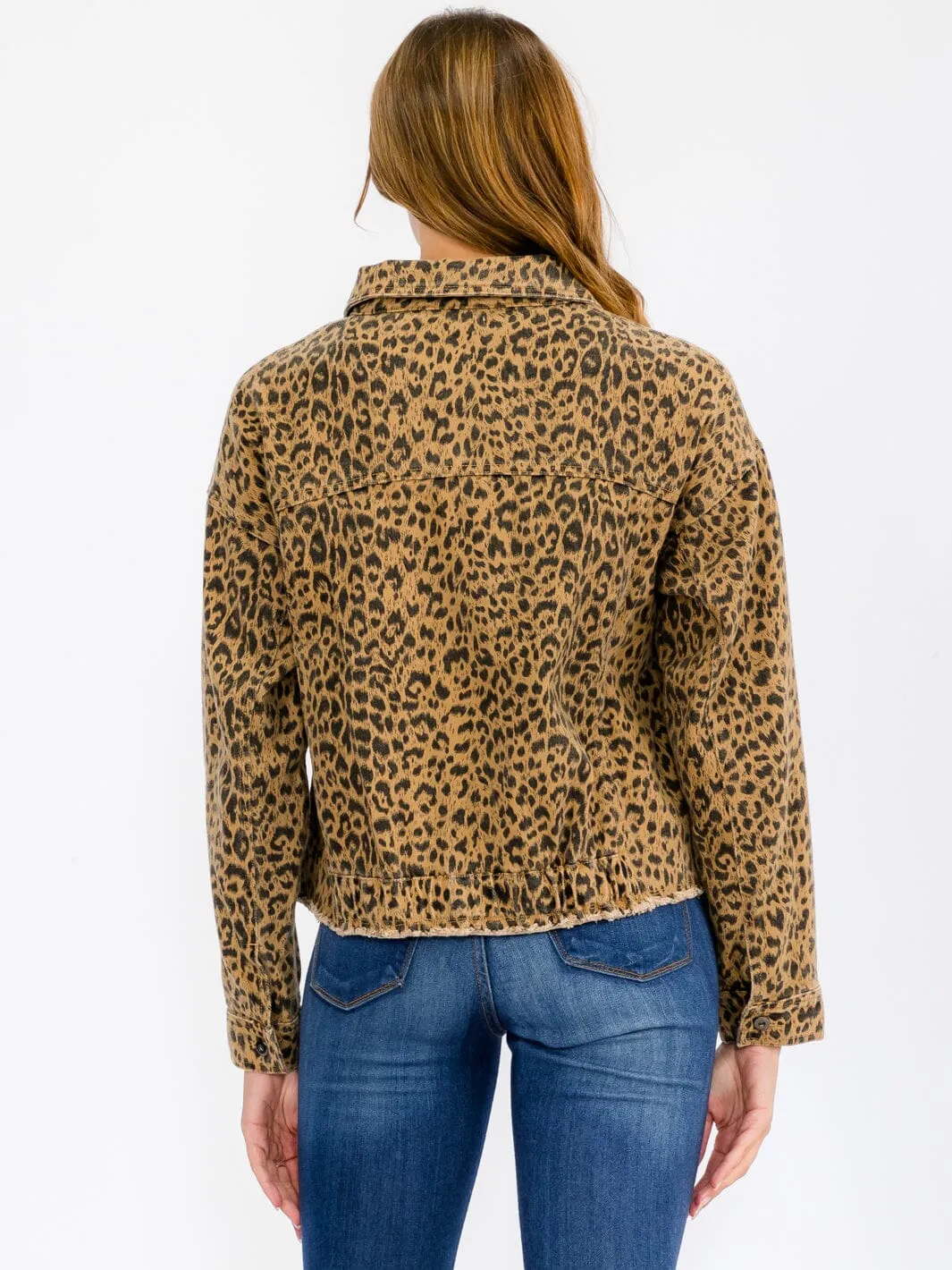 WOMEN'S LONG SLEEVE BUTTON UP POCKETS  ANIMAL PRINT JACKET