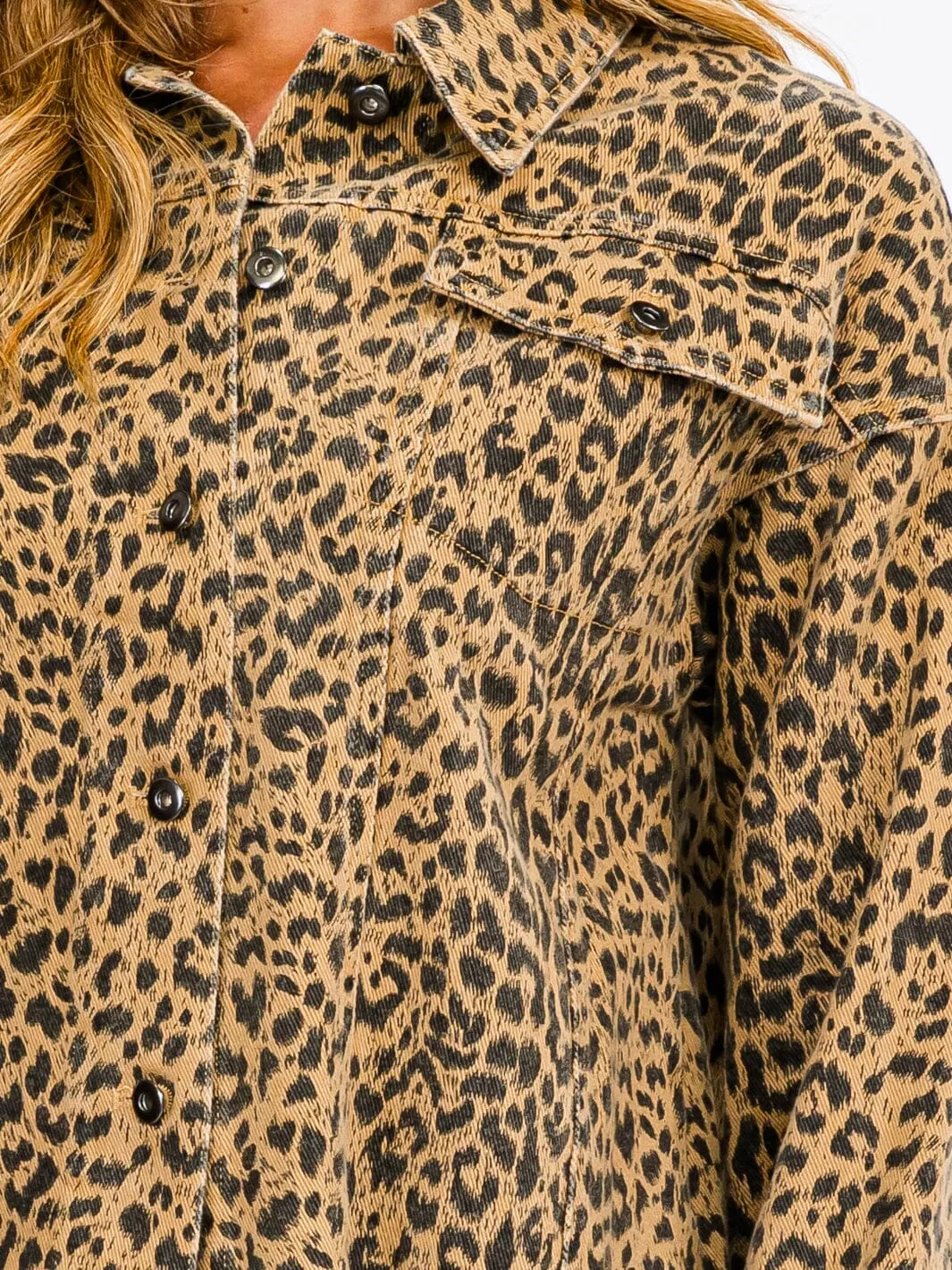 WOMEN'S LONG SLEEVE BUTTON UP POCKETS  ANIMAL PRINT JACKET