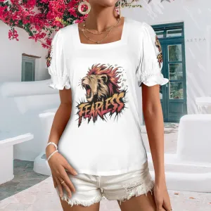 Women's Ruffle Trim Sleeve Square Neck T Shirts