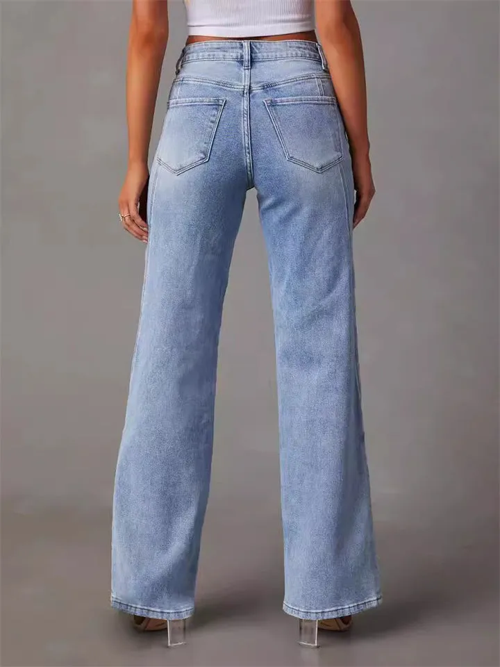 Women's Solid Color High-Rise Splicing Jeans