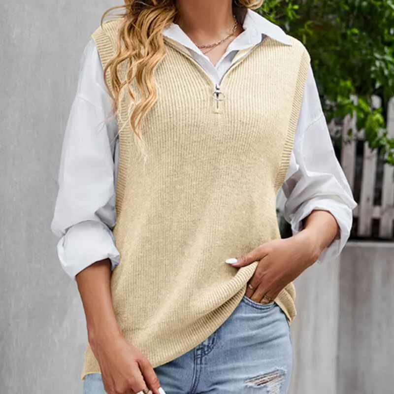 Women's Sweater Vest Sleeveless Oversized V Neck Sweaters Knitted Vest Pullover Tank Top K585